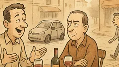 Banc: Doi prieteni la sticla de vin